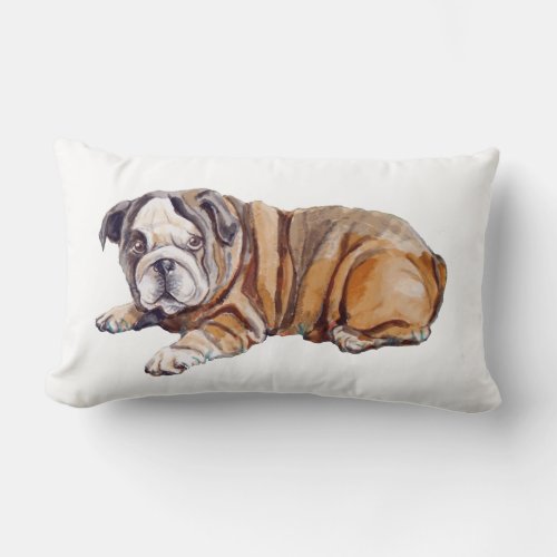 Cute Bulldog Puppy White Lumbar Pillow