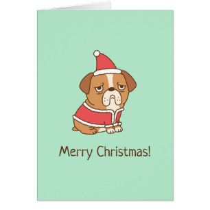 Cute Bulldog Santa Claus Merry Christmas Greeting Cards