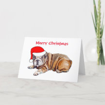 Cute Bulldog Santa Hat Christmas