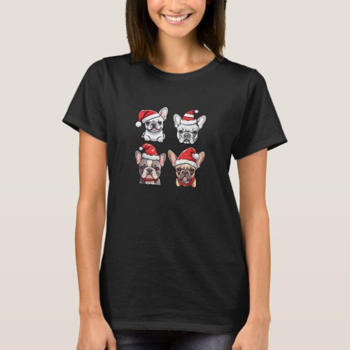 Cute Bulldog Santa Hat Tee T_shirt