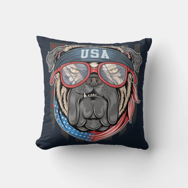 Cute Bulldog Throw Pillow (Front)