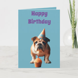Cute Bulldog Wearing a Birthday Hat Card