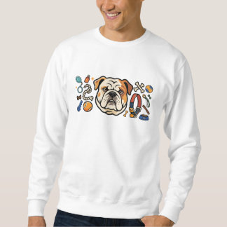 Cute Bulldog with Dog Toys Illustration | Funny Pe Sweatshirt