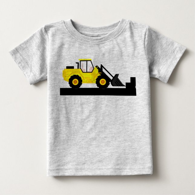 Cute Bulldozer Excavator Heavy Machinery Baby T-Shirt (Front)