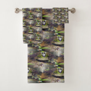 Cute Bullfrog Face Animal Nature Pattern Bath Towel Set