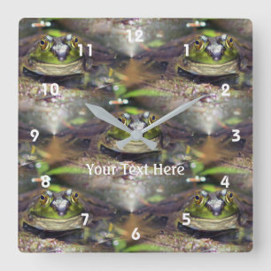 Cute Bullfrog Face Nature Pattern Personalized Square Wall Clock