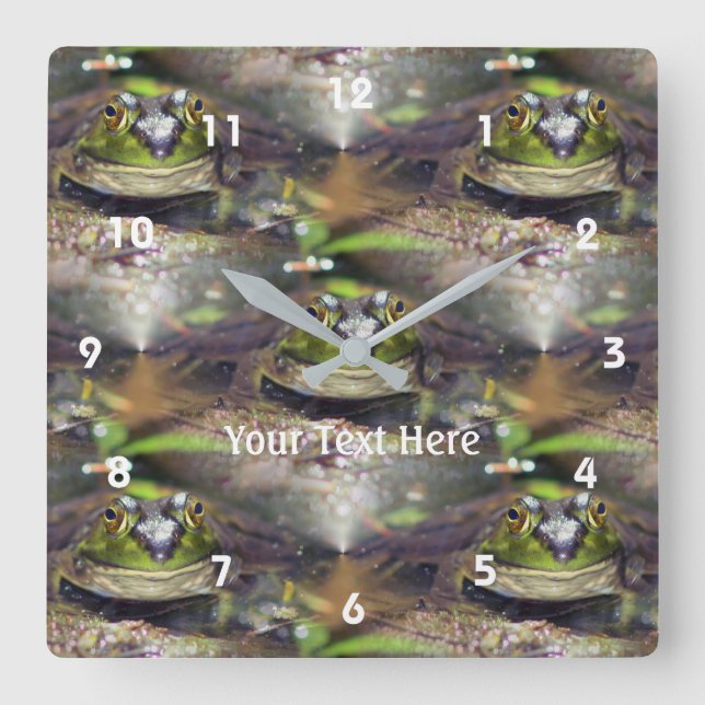 Cute Bullfrog Face Nature Pattern Personalized Square Wall Clock (Front)