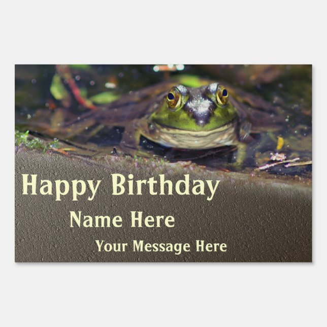 Cute Bullfrog Nature Happy Birthday Sign (Front)