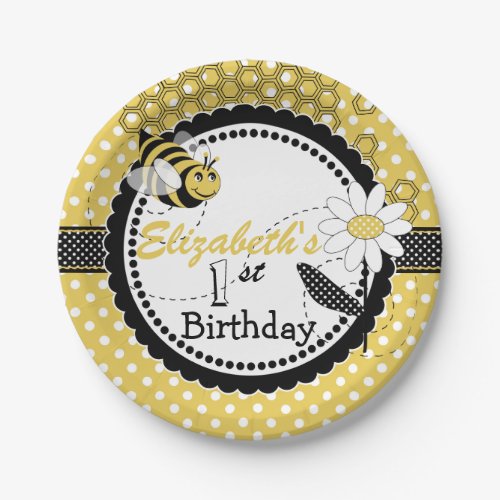 Cute Bumble Bee 1st Birthday Party Paper Plates