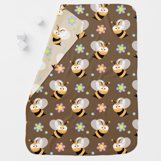 Cute Bumble Bee And Colorful Flower Pattern Stroller Blanket (In Situ)