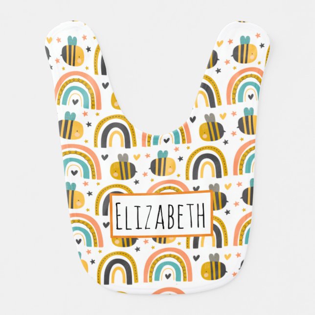 Cute Bumble Bee and Rainbows Pattern Baby Bib (Front)