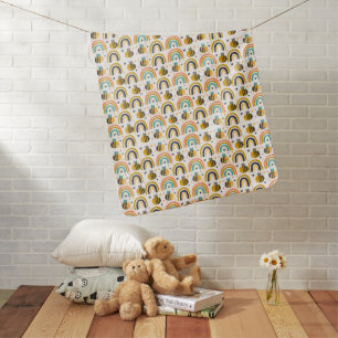 Cute Bumble Bee and Rainbows Pattern Baby Blanket