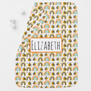 Cute Bumble Bee and Rainbows Pattern Baby Blanket