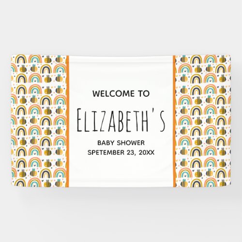 Cute Bumble Bee and Rainbows Pattern Baby Shower Banner