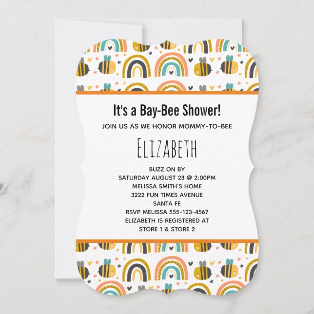 Cute Bumble Bee and Rainbows Pattern Baby Shower Invitation (Front)