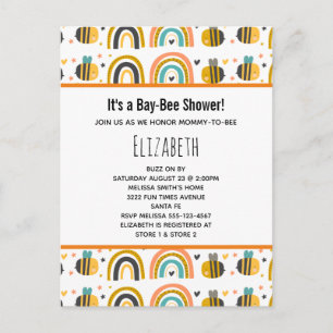 Cute Bumble Bee and Rainbows Pattern Baby Shower Invitation Postcard