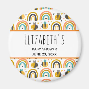 Cute Bumble Bee and Rainbows Pattern Baby Shower Magnet