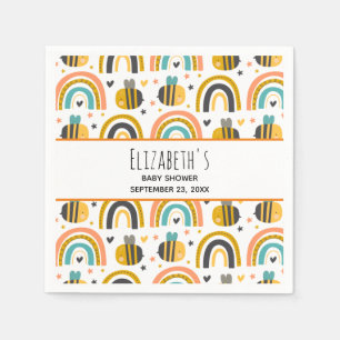 Cute Bumble Bee and Rainbows Pattern Baby Shower N Napkins