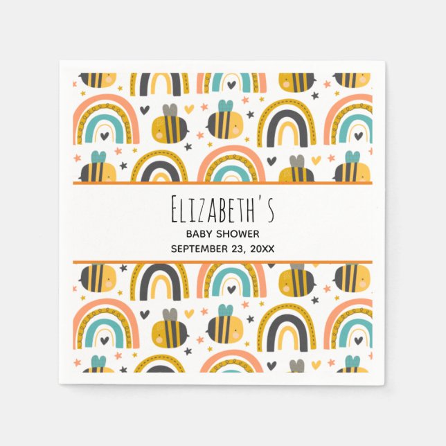 Cute Bumble Bee and Rainbows Pattern Baby Shower N Napkins (Front)