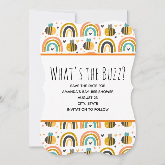 Cute Bumble Bee and Rainbows Pattern Baby Shower Save The Date (Front)