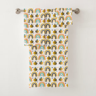 Cute Bumble Bee and Rainbows Pattern Bath Towel Set