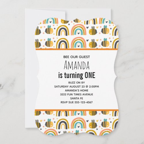 Cute Bumble Bee and Rainbows Pattern Birthday Invitation