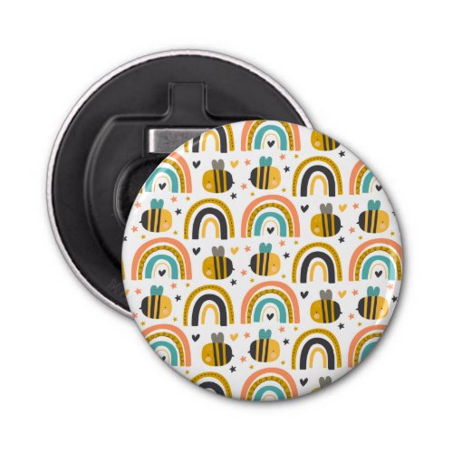 Cute Bumble Bee and Rainbows Pattern Bottle Opener