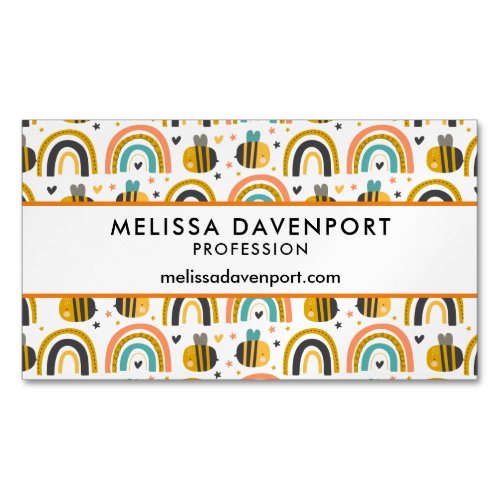 Cute Bumble Bee and Rainbows Pattern Business Card Magnet