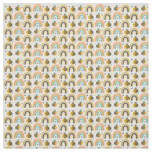 Cute Bumble Bee and Rainbows Pattern Fabric