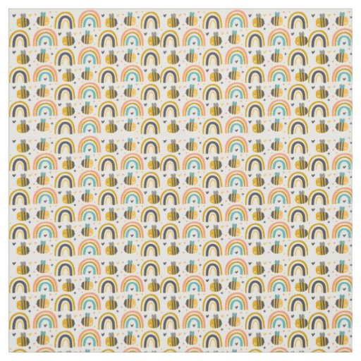 Cute Bumble Bee and Rainbows Pattern Fabric