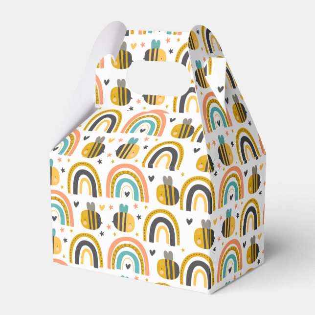 Cute Bumble Bee and Rainbows Pattern Favor Boxes (Front Side)