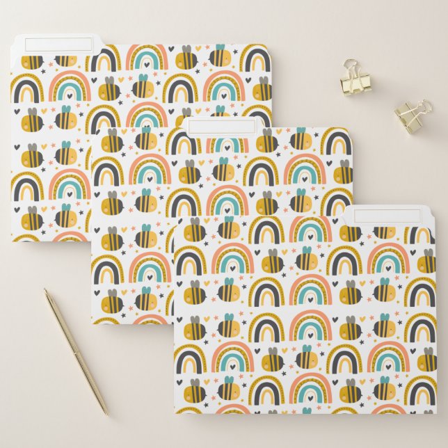 Cute Bumble Bee and Rainbows Pattern File Folder (Set)