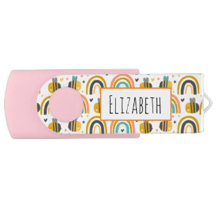 Cute Bumble Bee and Rainbows Pattern Flash Drive