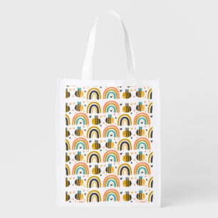 Cute Bumble Bee and Rainbows Pattern Grocery Bag