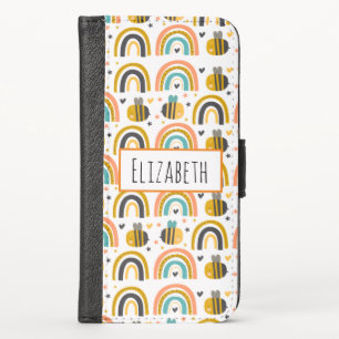 Cute Bumble Bee and Rainbows Pattern iPhone X Wallet Case
