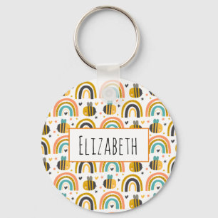 Cute Bumble Bee and Rainbows Pattern Keychain
