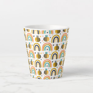 Cute Bumble Bee and Rainbows Pattern Latte Mug