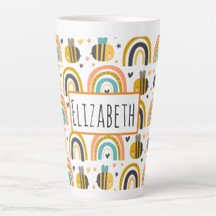 Cute Bumble Bee and Rainbows Pattern Latte Mug