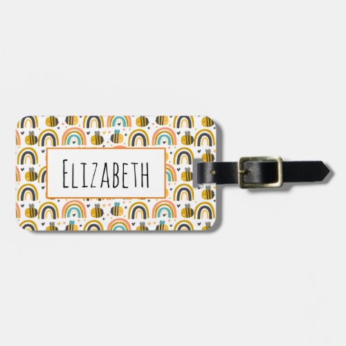 Cute Bumble Bee and Rainbows Pattern Luggage Tag