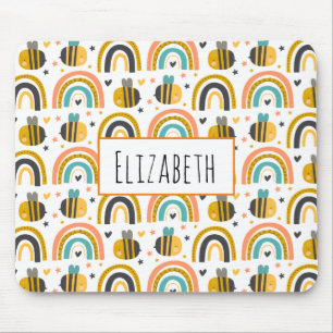 Cute Bumble Bee and Rainbows Pattern Mouse Pad
