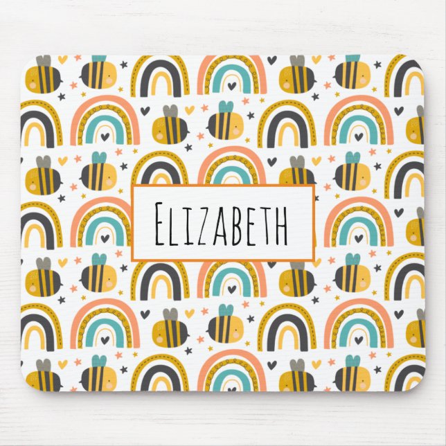 Cute Bumble Bee and Rainbows Pattern Mouse Pad (Front)