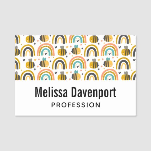 Cute Bumble Bee and Rainbows Pattern Name Tag