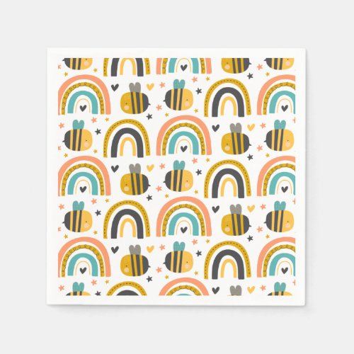 Cute Bumble Bee and Rainbows Pattern Napkins