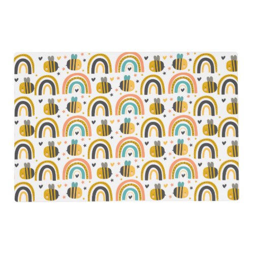 Cute Bumble Bee and Rainbows Pattern Placemat