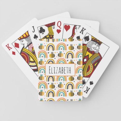 Cute Bumble Bee and Rainbows Pattern Playing Cards