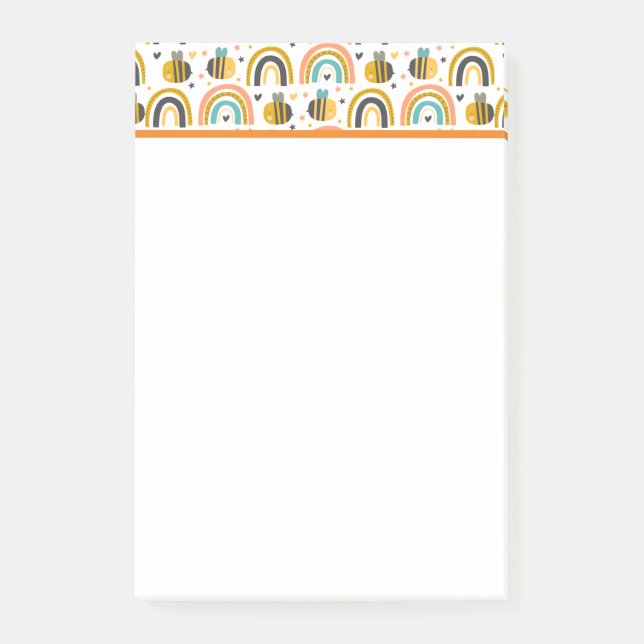 Cute Bumble Bee and Rainbows Pattern Post-it Notes (Front)