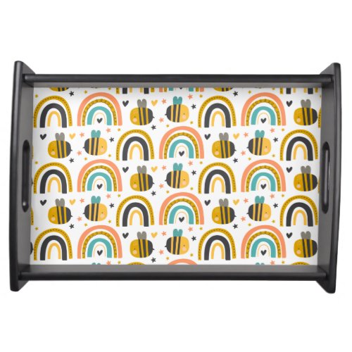 Cute Bumble Bee and Rainbows Pattern Serving Tray