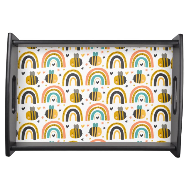 Cute Bumble Bee and Rainbows Pattern Serving Tray (Front)