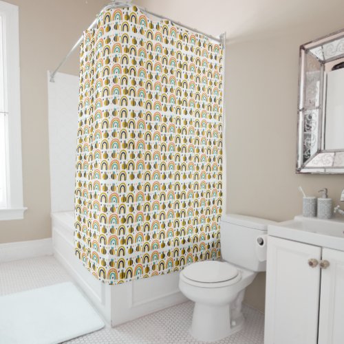 Cute Bumble Bee and Rainbows Pattern Shower Curtain