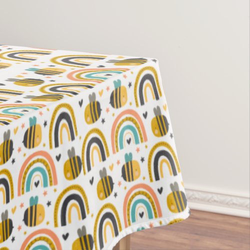 Cute Bumble Bee and Rainbows Pattern Tablecloth